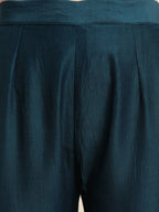 Teal Chinon Floral Embroidered Top with Bottom - Maanushi