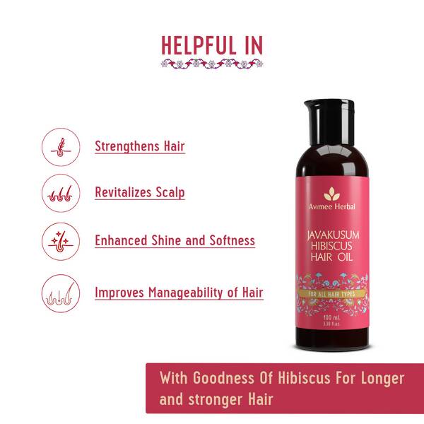 Avimee Herbal Javakusum Hibiscus Hair Oil With Coconut, Amla, Pomegranate Seed Oil & Hibiscus Extract