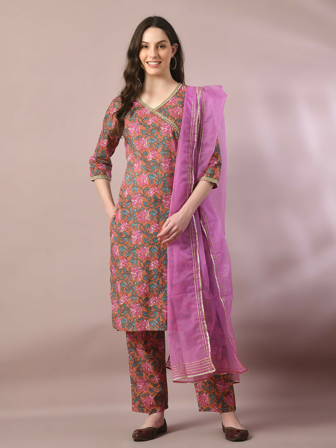 Myshka Women's Multi Printed Cotton Straight Party Kurta Set With Dupatta