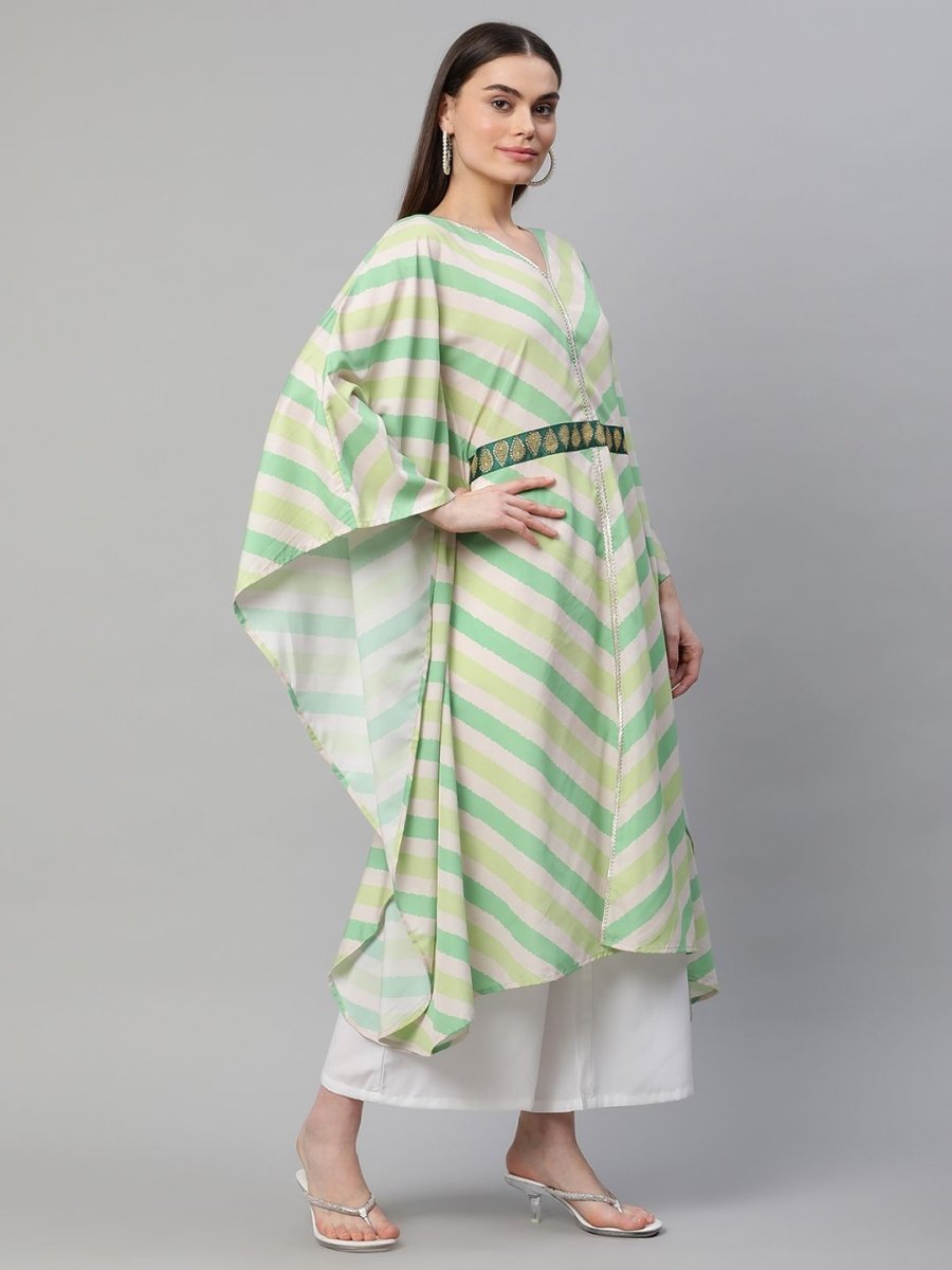 Ahalyaa Women Green Crepe Digital Printed Flared Sleeve Kaftan Kurta - Distacart