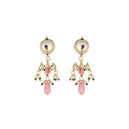 Nuyug 22K Gold Plated Pearl Empress Flora Pink Stone Drops Necklace Set