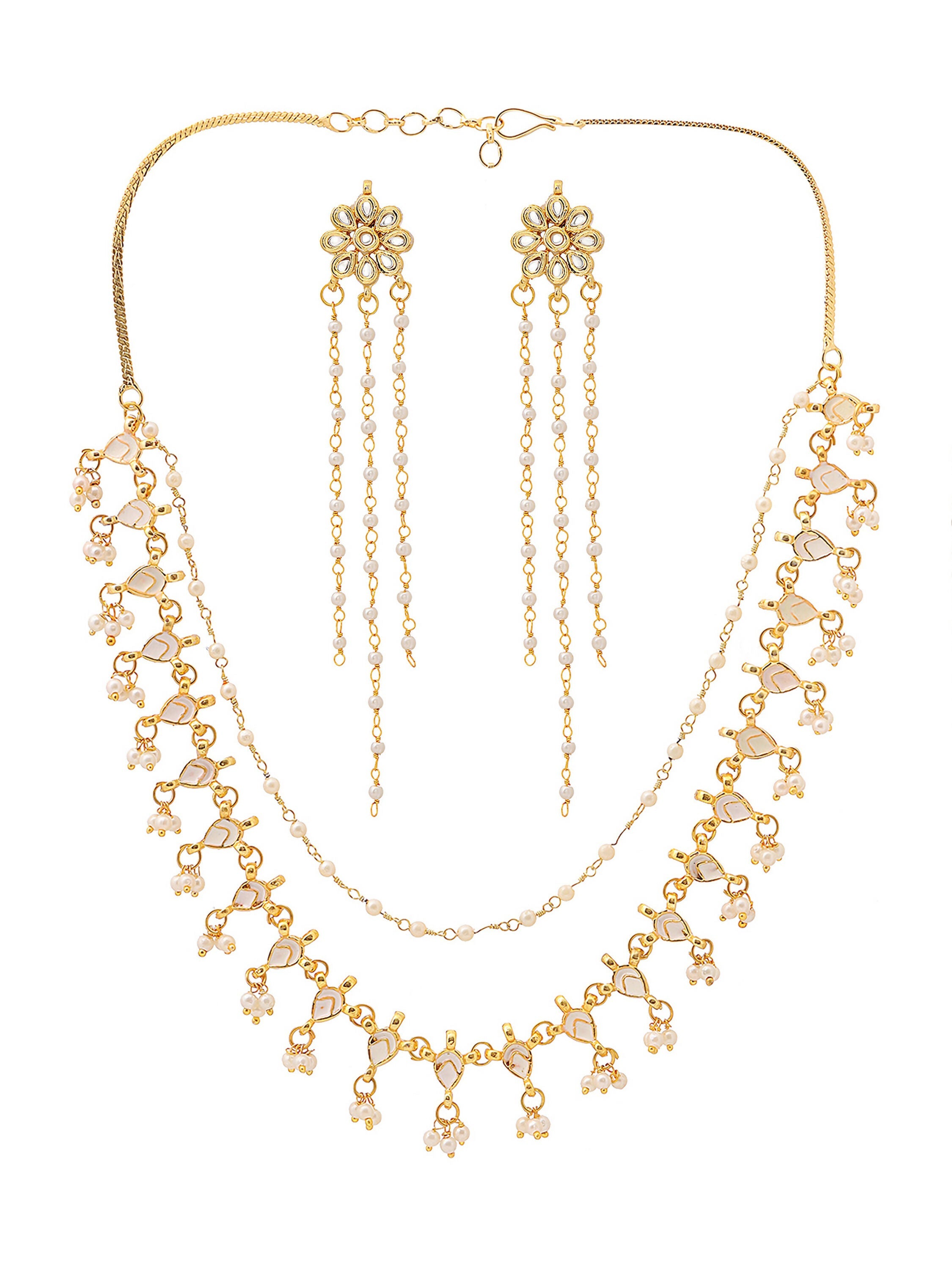 Ruby Raang Gold Kundan Necklace with Dangler Earrings