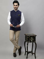 Even Apparels Pure Wool Nehru Jacket - Navy