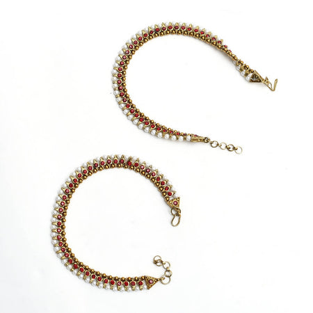 Mominos Fashion Kamal Johar Red Kundan Anklets