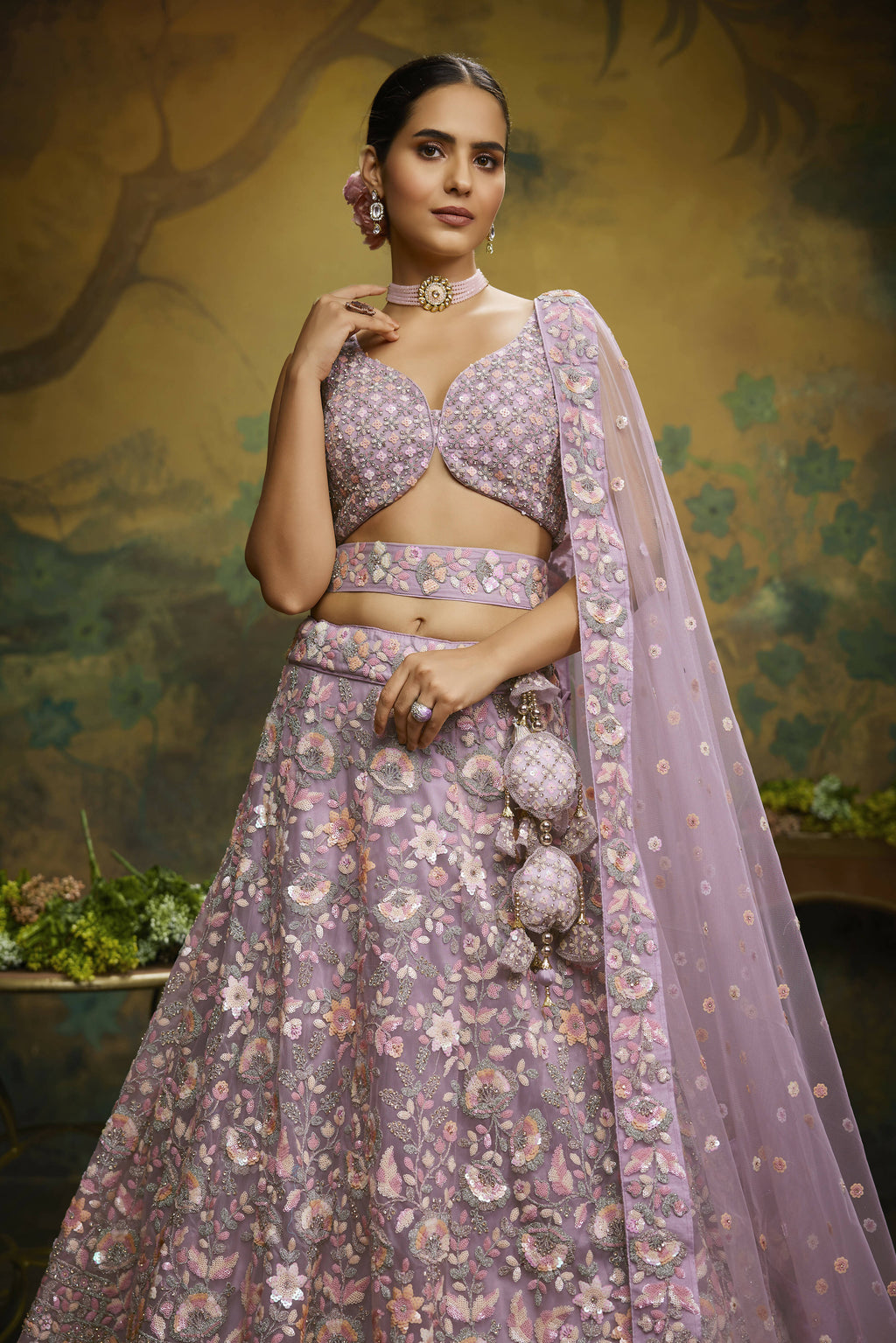 House of Panchhi Mauve Net Multi Sequins with heavy Zarkan embroidery Lehenga choli & Dupatta
