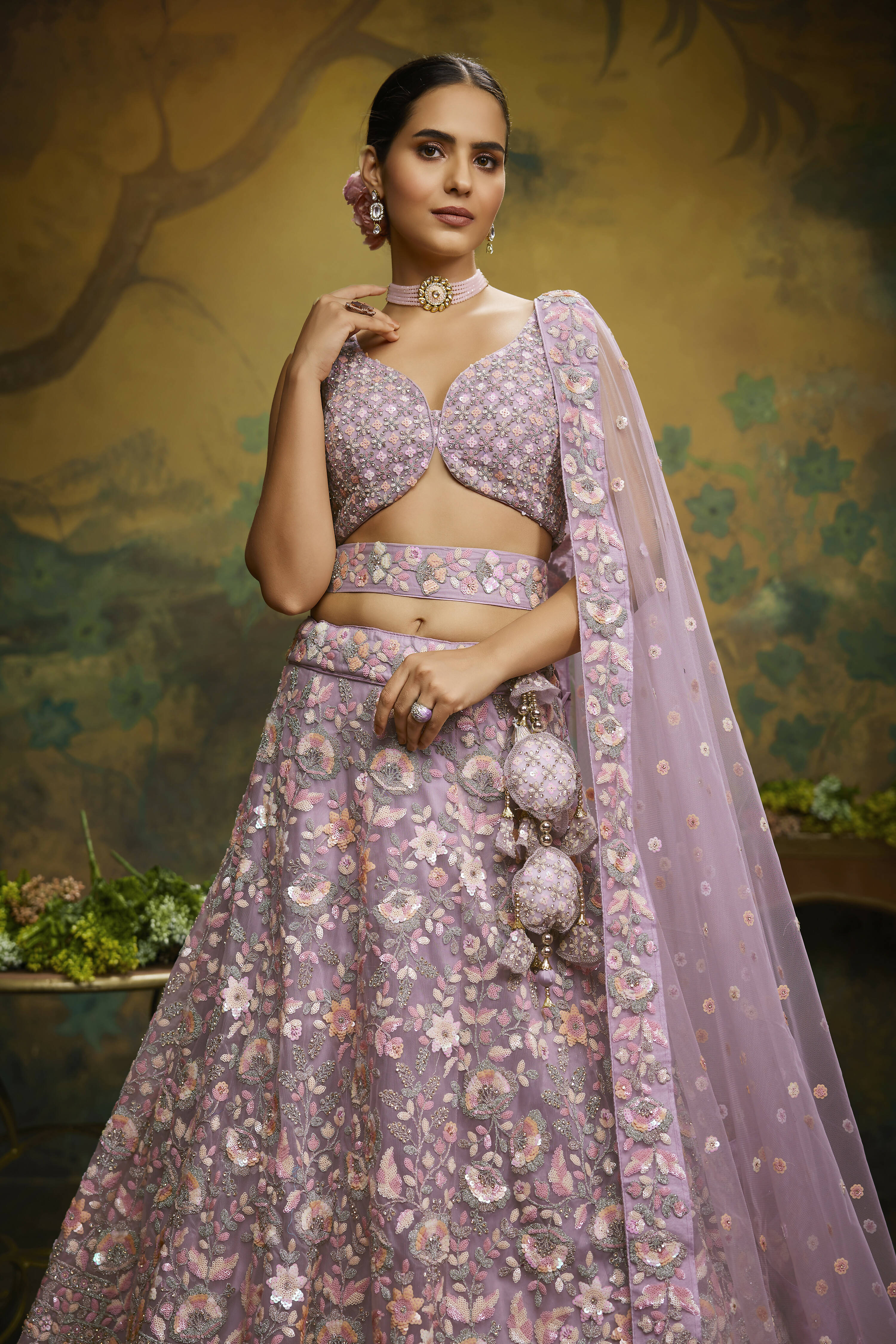 House of Panchhi Mauve Net Multi Sequins with heavy Zarkan embroidery Lehenga choli & Dupatta