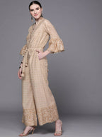 Ahalyaa Beige & Golden Printed Basic Jumpsuit - Distacart