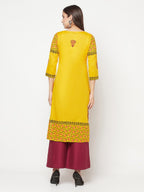 Aniyah Mustard Cotton Block Print Straight Kurta