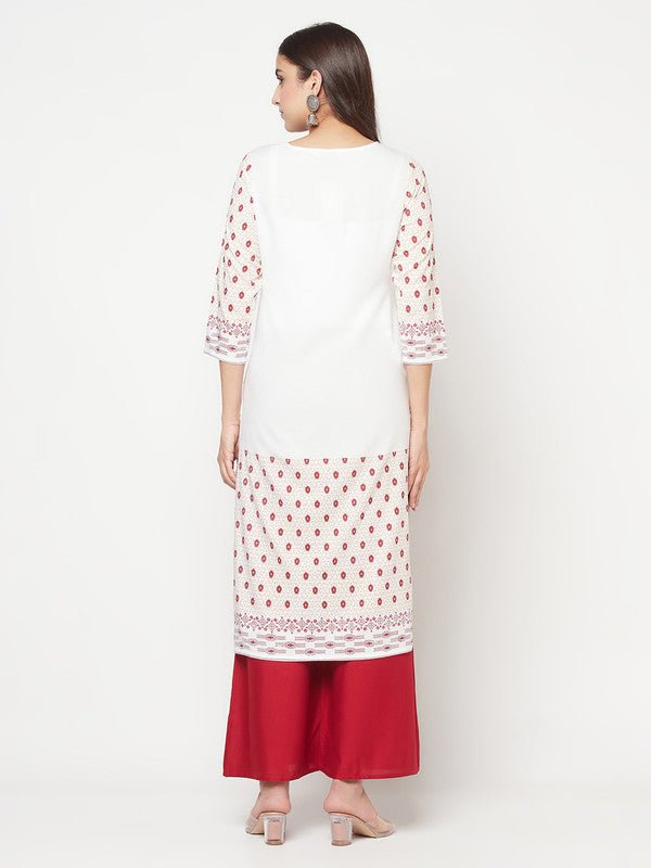 Aniyah Rayon Digital Screen Print White And Red Straight Kurta