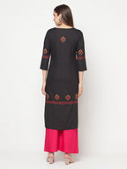 Aniyah Rayon Block Print Straight Kurta - Black