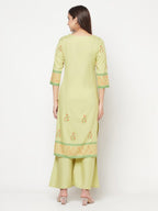 Aniyah Rayon Screen Print Pista Green Straight Kurta