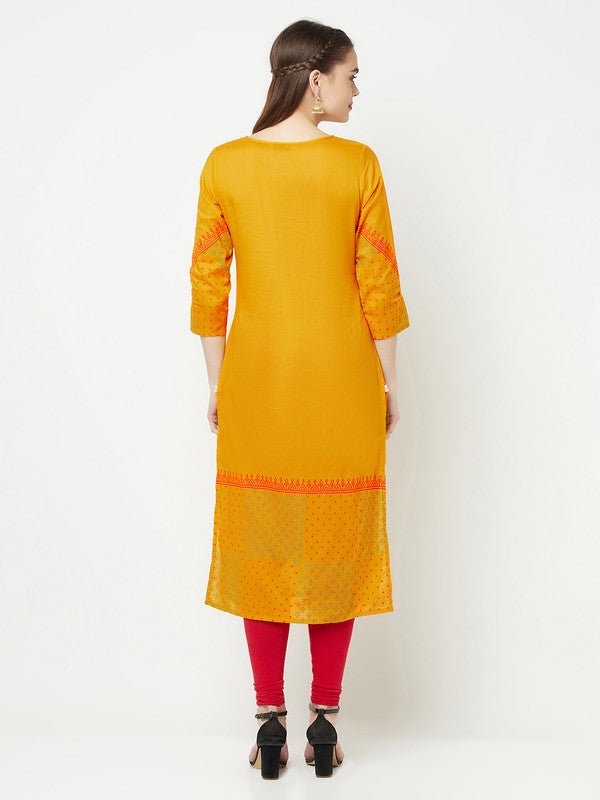 Aniyah Cotton Block Print Mustard Color Straight Kurta