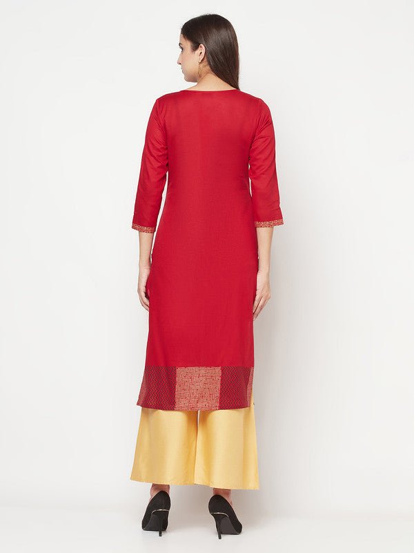 Aniyah Cotton Foil Print Maroon Straight Kurta