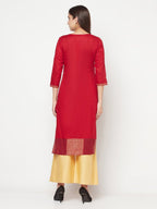 Aniyah Cotton Foil Print Maroon Straight Kurta