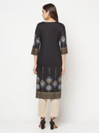 Aniyah Rayon Screen Print Black Straight Kurta