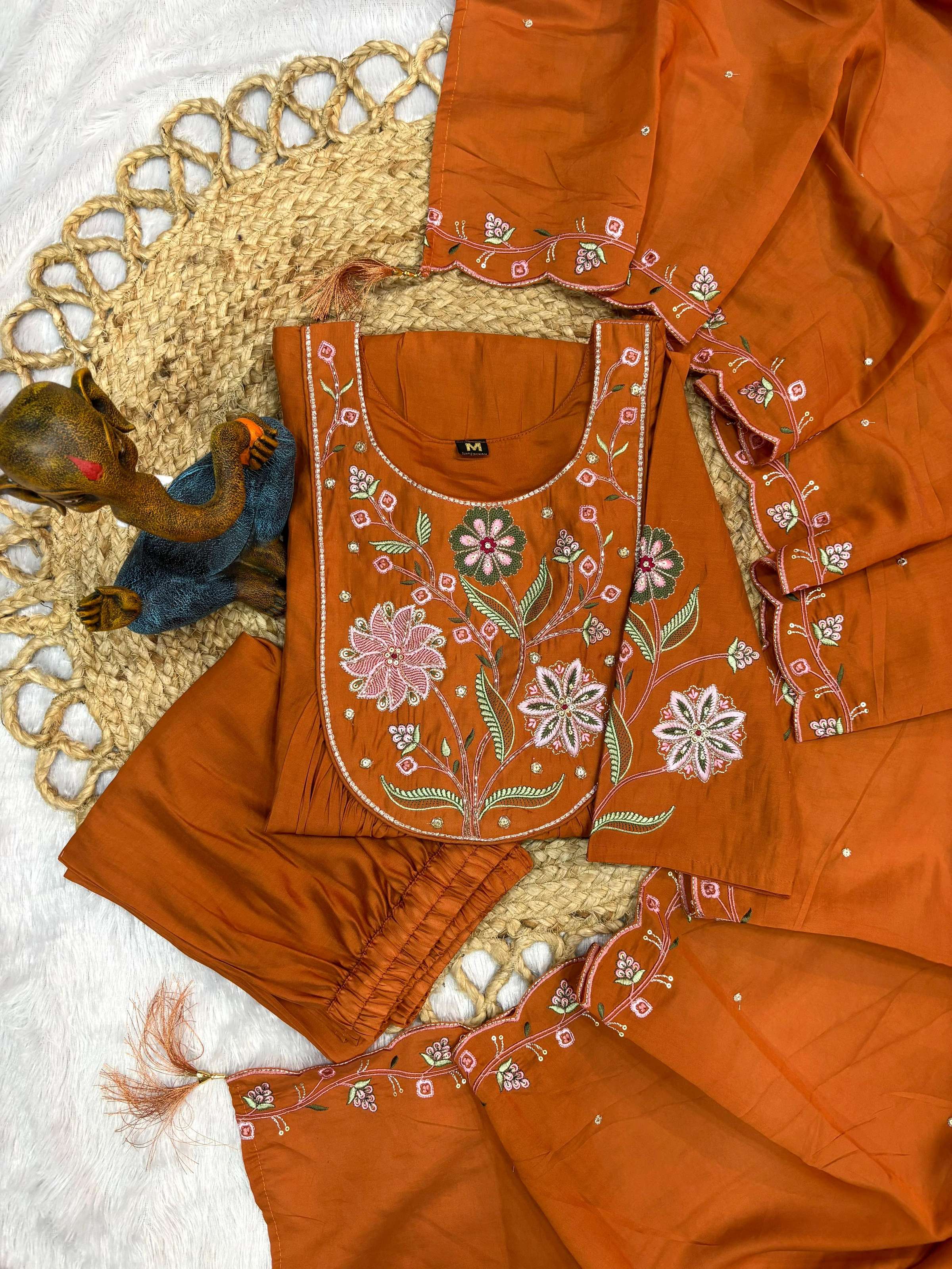 Pramukh Fab Rust Color Viscose Roman Silk Kurta Set - Distacart