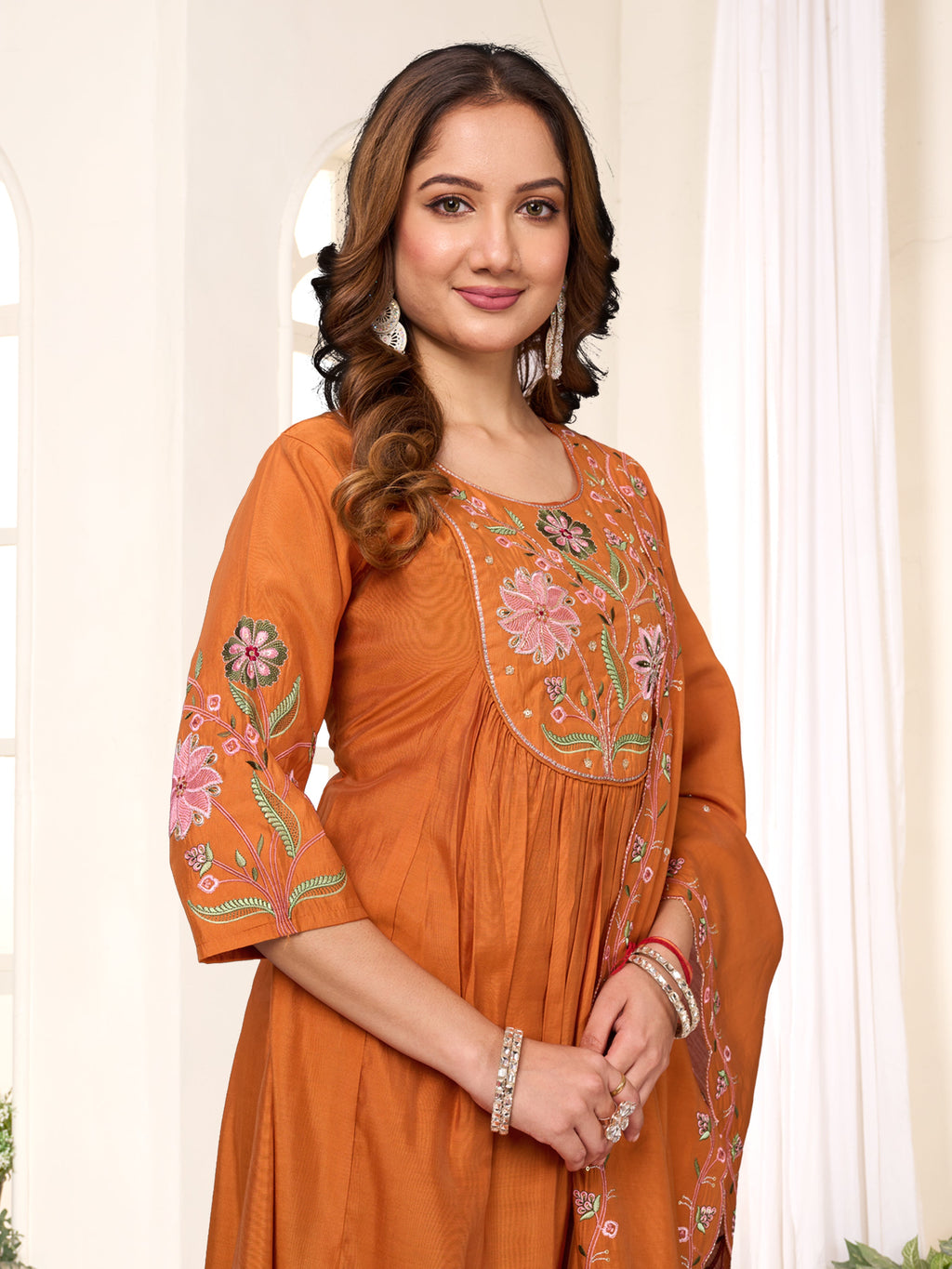 Pramukh Fab Rust Color Viscose Roman Silk Kurta Set - Distacart