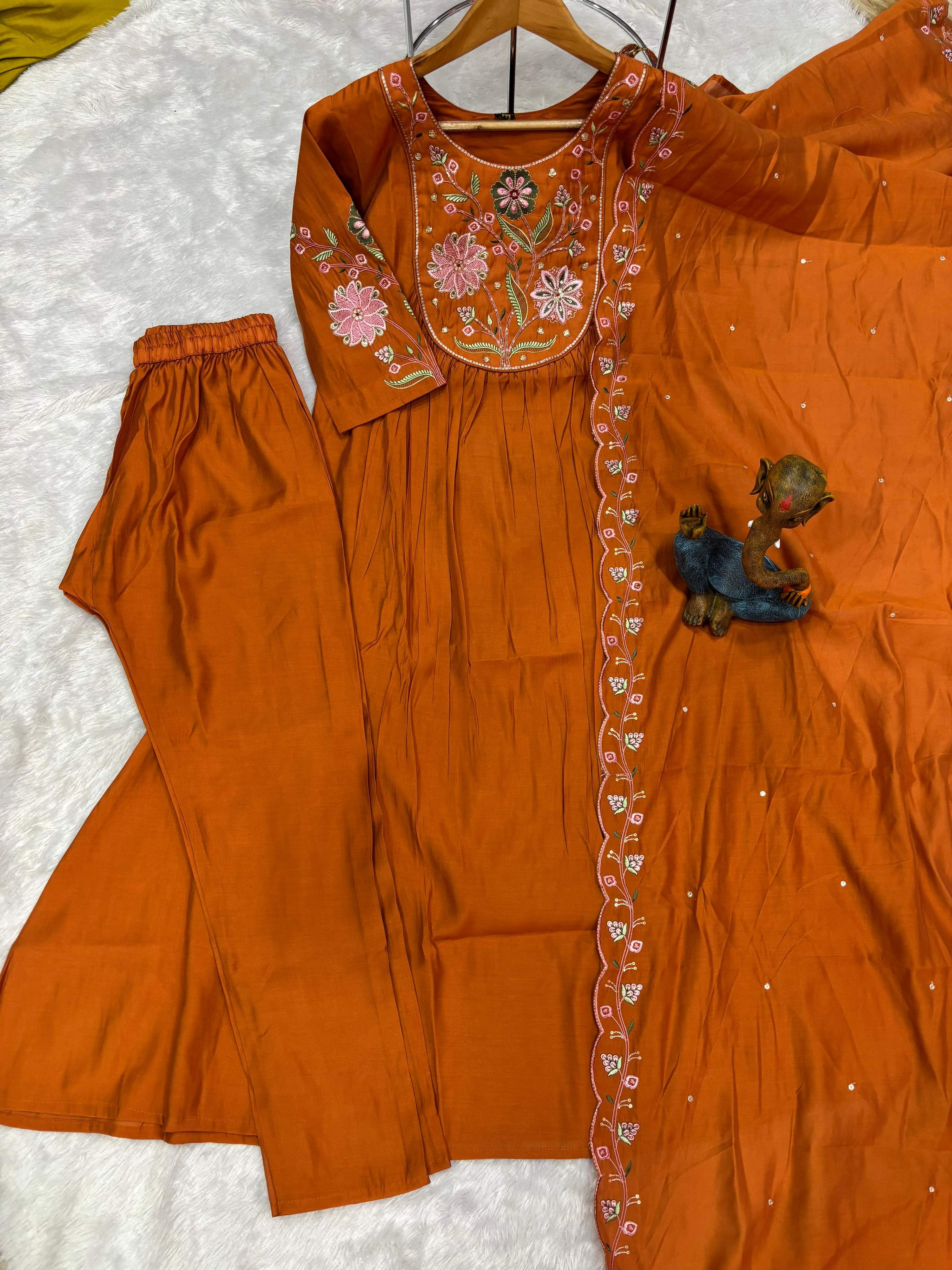 Pramukh Fab Rust Color Viscose Roman Silk Kurta Set - Distacart