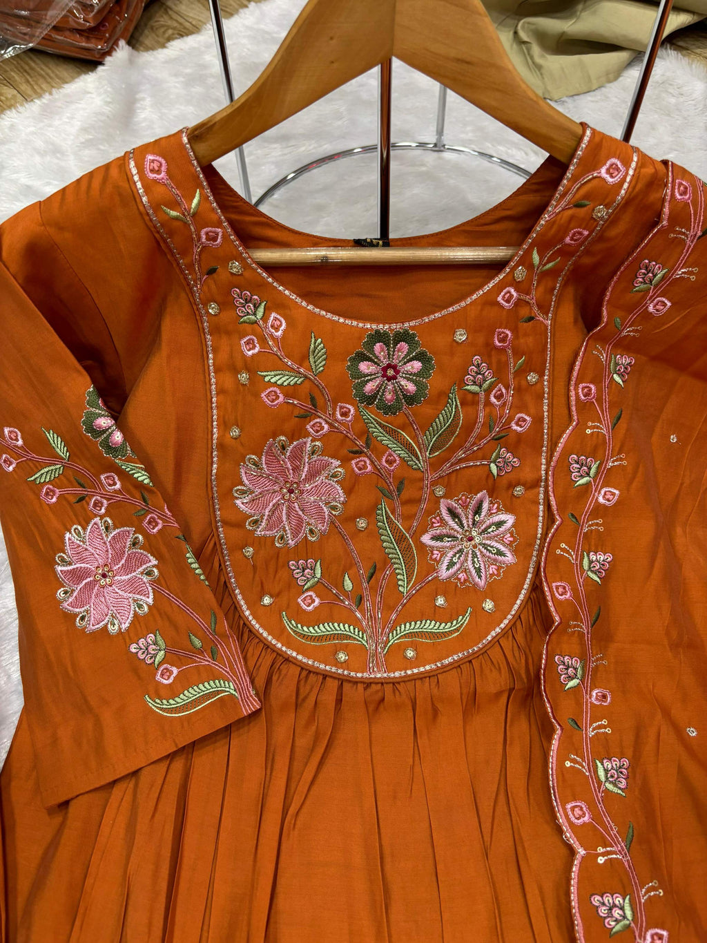 Pramukh Fab Rust Color Viscose Roman Silk Kurta Set - Distacart