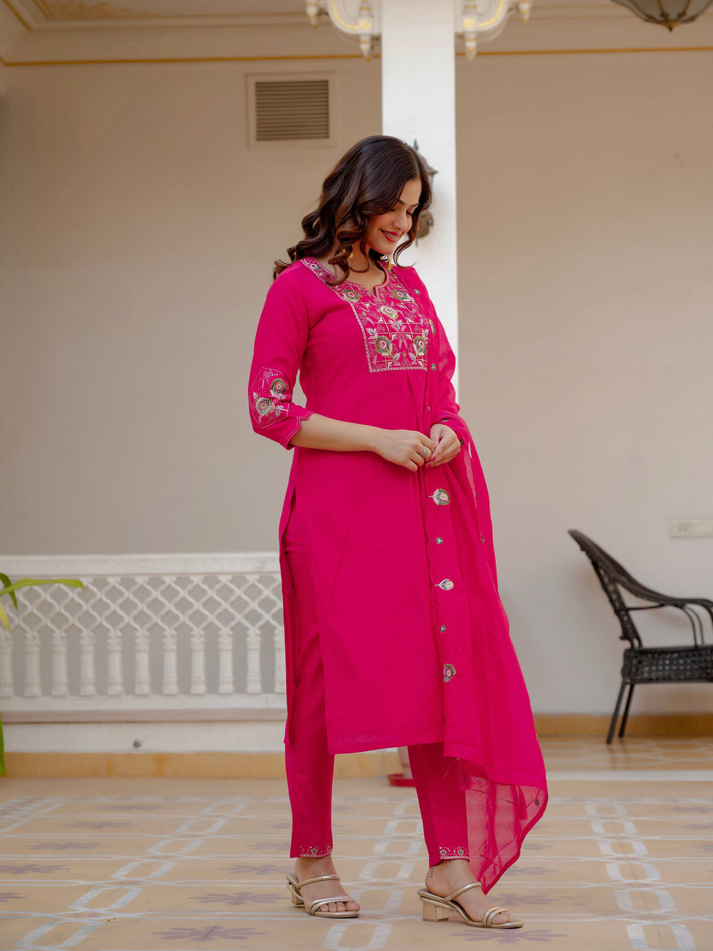 Pramukh Fab Pink Green Color Viscose Mango Silk Kurta Set - Distacart