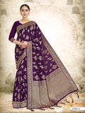Vardha Wine Purple Woven Banarasi Saree