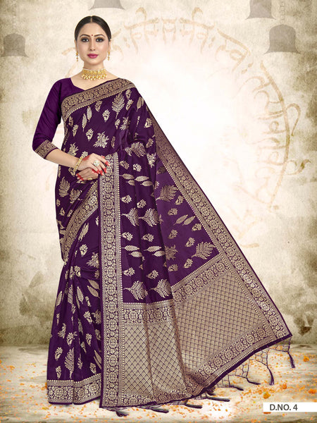 Vardha Wine Purple Woven Banarasi Saree