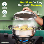 The Indus Valley 8 Pit Tri-Steel Multi Pot Premium Stainless Steel Idli/ Dhokla/ Momo Maker/ Veg Steaming Set, Tri-ply Induction Bottom, 5 Plates, 3L