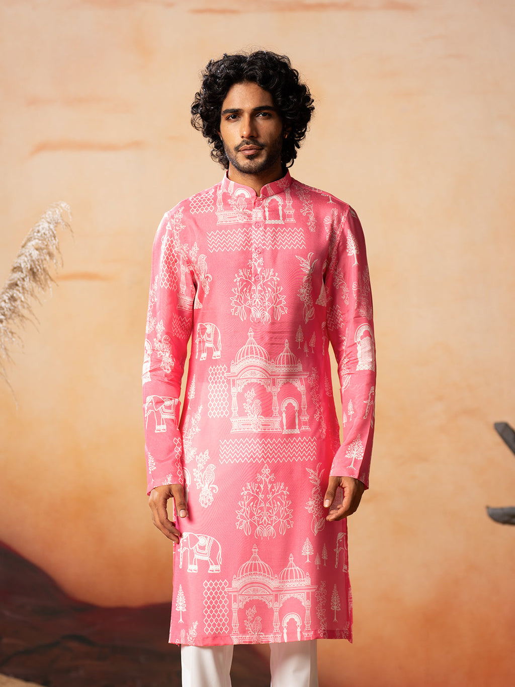 Botanical Architecture Traditional Printed Silk Kurta by Hilo Design