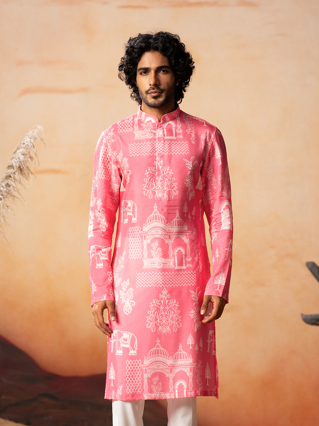 Botanical Architecture Traditional Printed Silk Kurta by Hilo Design