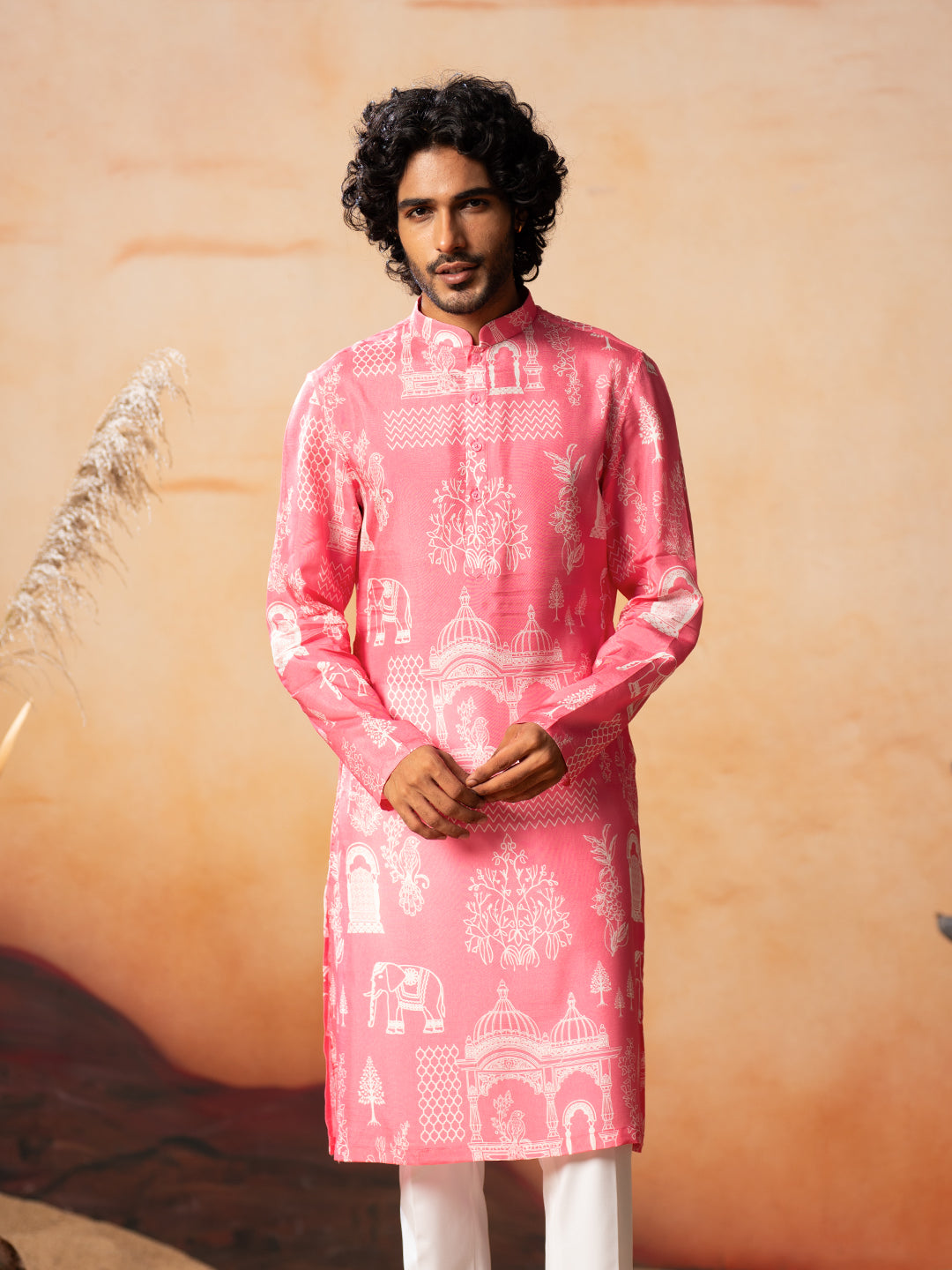Botanical Architecture Traditional Printed Silk Kurta by Hilo Design