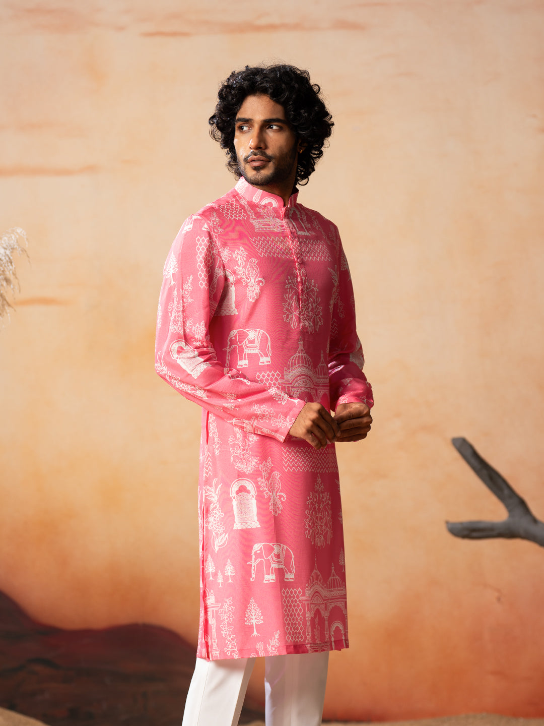 Botanical Architecture Traditional Printed Silk Kurta by Hilo Design