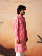 Botanical Architecture Traditional Printed Silk Kurta by Hilo Design