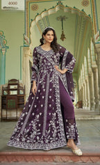 Anaita Purple Silk Anarkali Suit With Embroidery & Sequins Work - Distacart