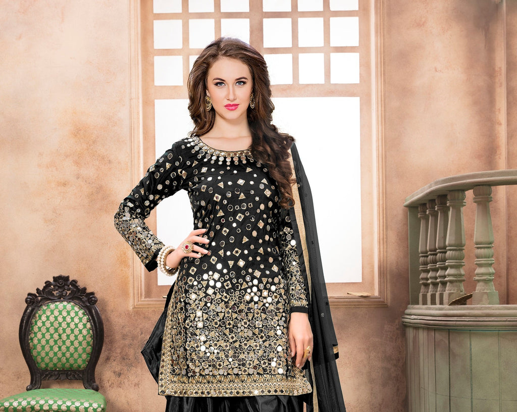 Anaita Black Embroidered Tapeta Silk Salwar Suit - Distacart