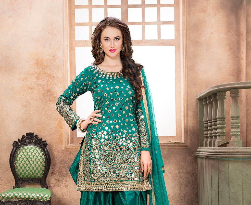 Anaita Teal Embroidered Tapeta Silk Salwar Suit - Distacart
