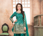 Anaita Teal Embroidered Tapeta Silk Salwar Suit - Distacart
