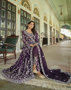Anaita Purple Silk Anarkali Suit With Embroidery & Sequins Work - Distacart