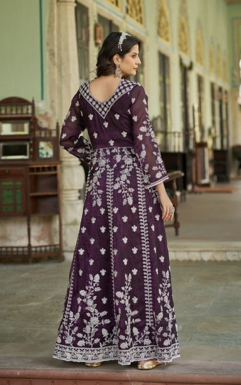 Anaita Purple Silk Anarkali Suit With Embroidery & Sequins Work - Distacart