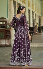 Anaita Purple Silk Anarkali Suit With Embroidery & Sequins Work - Distacart
