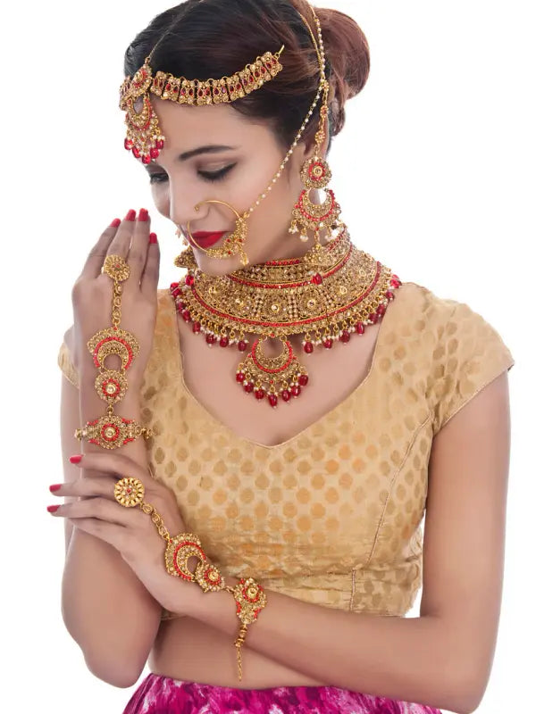 Tehzeeb Creations Traditional Stone Bridal Set 7 Pcs. For Girls & Women