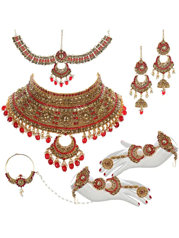 Tehzeeb Creations Traditional Stone Bridal Set 7 Pcs. For Girls & Women