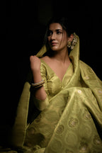 Vardha Jade Green Copper-Silver Zari Kanjeevaram Silk Saree