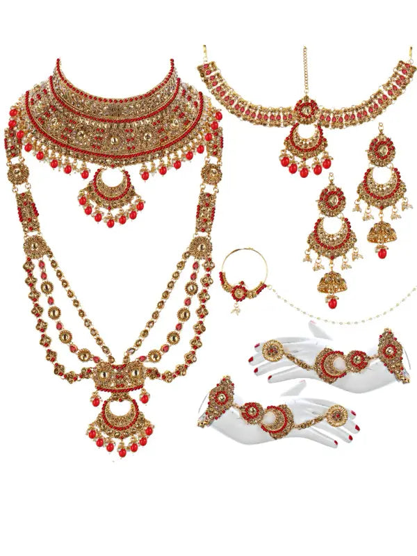 Tehzeeb Creations Traditional Stone Bridal Set 9 Pcs. For Girls & Women