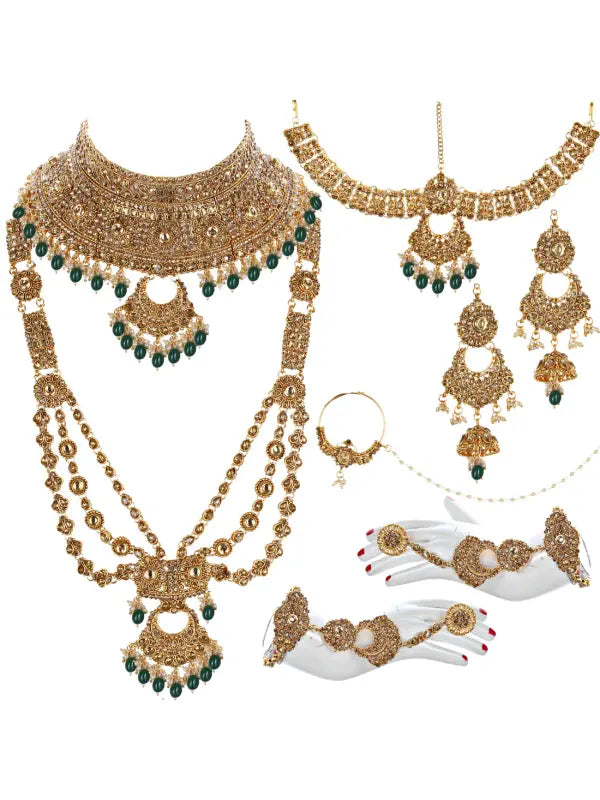 Tehzeeb Creations Traditional Stone Bridal Set 9 Pcs. For Girls & Women