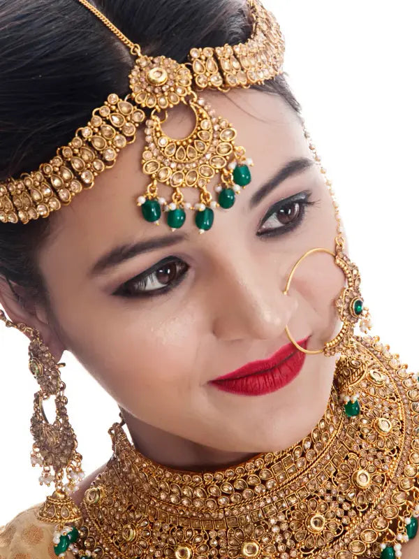 Tehzeeb Creations Traditional Stone Bridal Set 9 Pcs. For Girls & Women