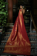 Vardha Crimson Red Copper-Silver Zari Kanjeevaram Silk Saree
