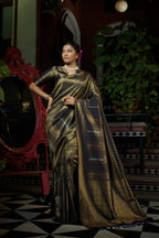 Vardha Stratos Blue Copper-Silver Zari Kanjeevaram Silk Saree