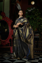 Vardha Stratos Blue Copper-Silver Zari Kanjeevaram Silk Saree