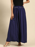 TAG 7 Women Navy Blue Solid Flared Palazzos