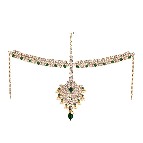 Tehzeeb Creations Wedding Designer Gold-Polished Dulhan Choker Bridal Set with sheeshpatti for Girls & Women